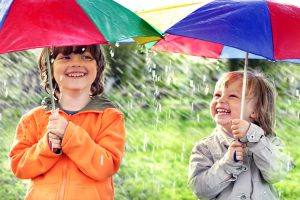 Rainy day - happy children-big